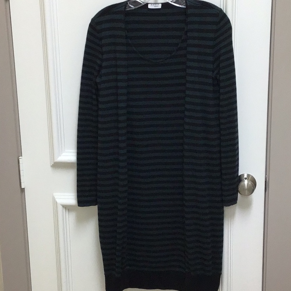 Green and black striped knit sweater type dress.